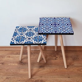 Hanah Home Mesa Nido de 2 Piezas - Azul Marino, Azul y Blanco